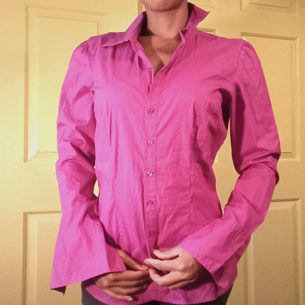 hot pink long sleeve button up blouse METROSTYLE BRAND